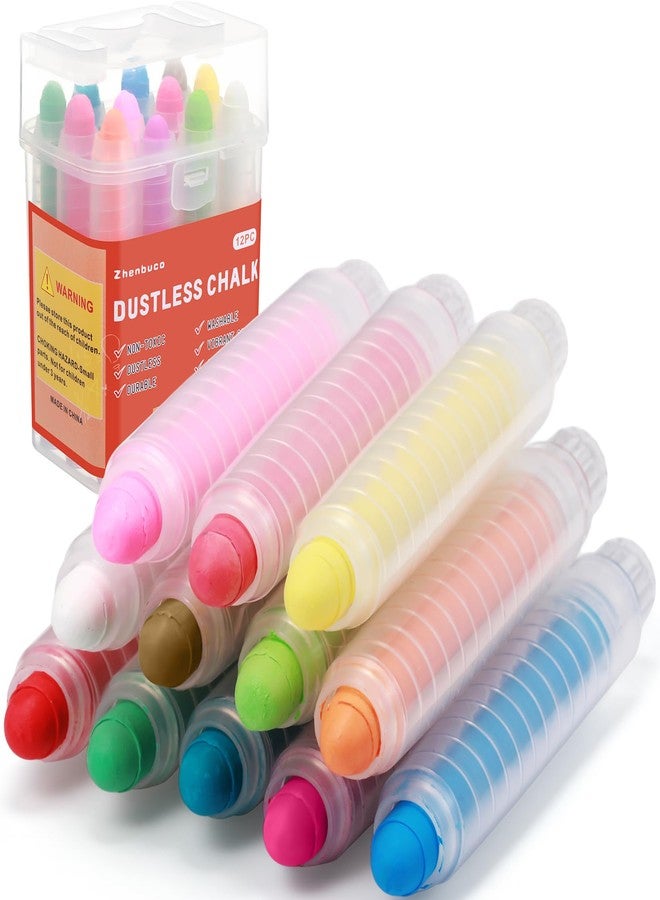Zhenbuco Dustless Chalk for Kids - 12 PCS Twistable Non-Toxic Washable Valentines Sidewalk Chalk with Holder | Unique Art Tool for Outdoor & Indoor Blackboard Fun | Packed in Plastic Box - Image 1